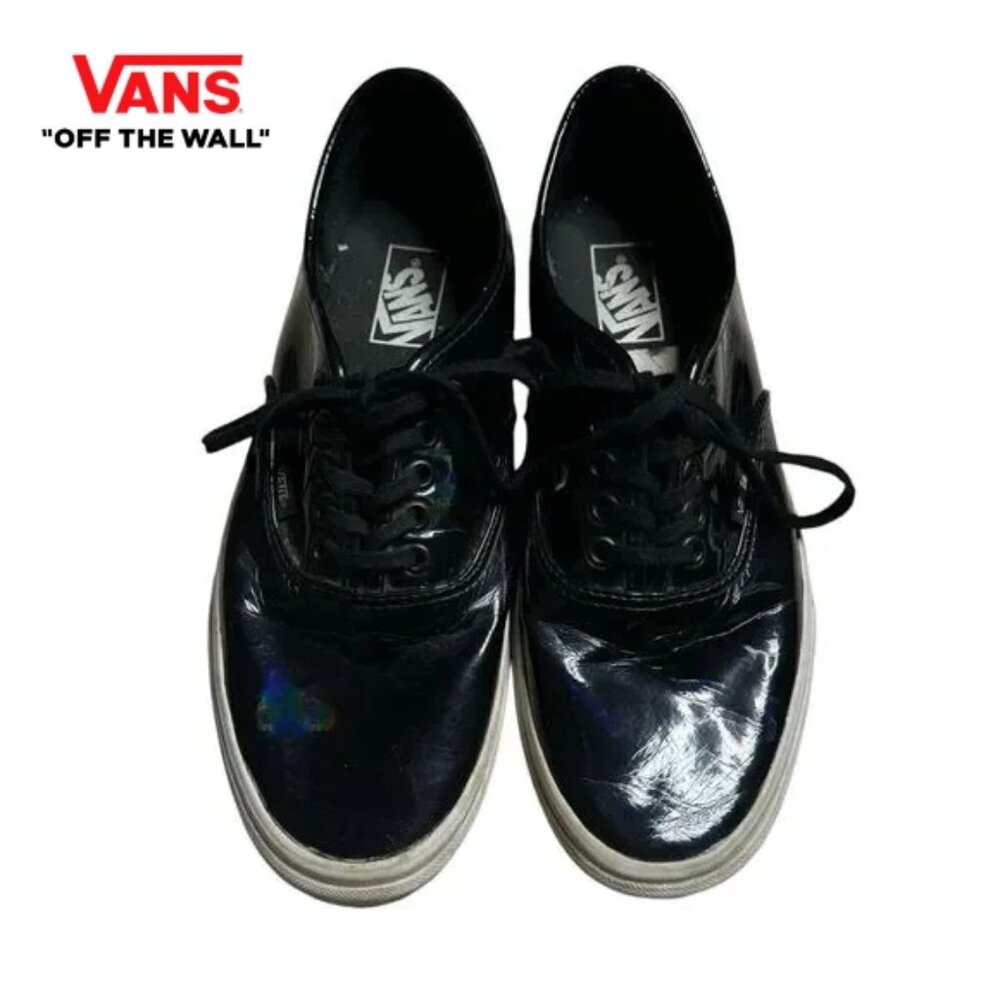 Vans Patent Leather Authentic Sneakers, Black, with holographic reflection